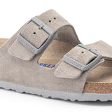 Birkenstock Women's Arizona Soft Footbed Suede Leather (Stone Coin - Narrow Fit)