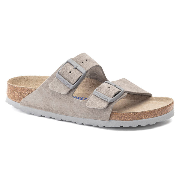 Birkenstock Women's Arizona Soft Footbed Suede Leather (Stone Coin - Narrow Fit)