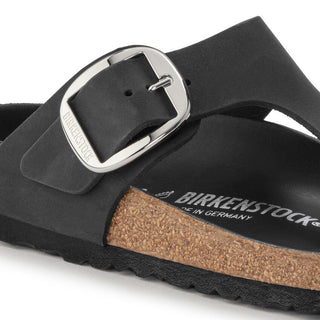 Birkenstock Women's Gizeh Big Buckle Oiled Leather (Black - Wide Feet) –  Vamps NYC