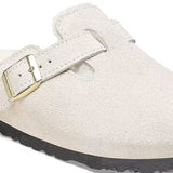 BIRKENSTOCK Women's Boston Shearling Suede Leather (Antique White - Narrow Fit)