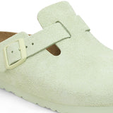 BIRKENSTOCK Women's Boston Soft Footbed Suede Leather (Faded Lime - Narrow Fit)