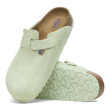 BIRKENSTOCK Women's Boston Soft Footbed Suede Leather (Faded Lime - Narrow Fit)