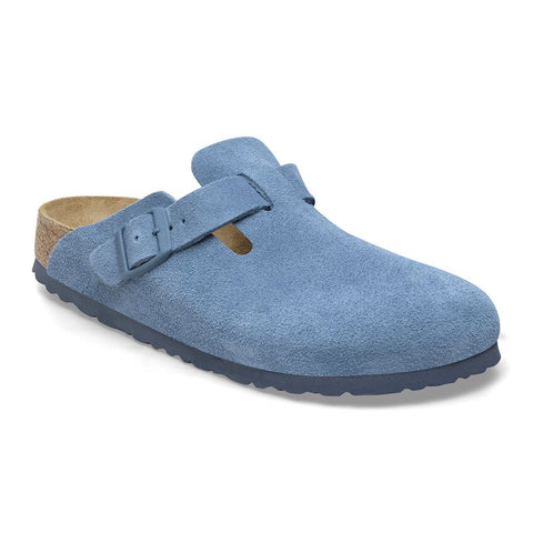 BIRKENSTOCK Women's Boston Soft Footbed Suede Leather (Elemental Blue - Narrow Fit)