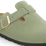 BIRKENSTOCK Women's Boston Soft Footbed Suede Leather (Green Tea - Narrow Fit)