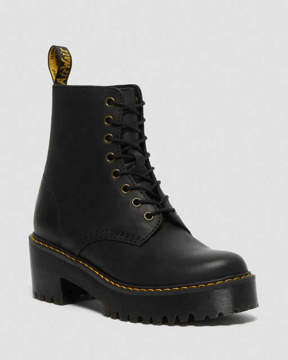 Doc Martens Women s SHRIVER HI WYOMING LEATHER HEELED BOOTS Black Bur Vamps NYC