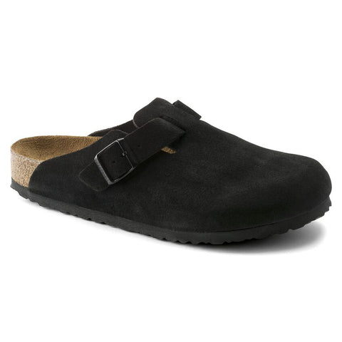 BIRKENSTOCK UNISEX Boston Soft Footbed Suede Leather (Black - Narrow Fit)