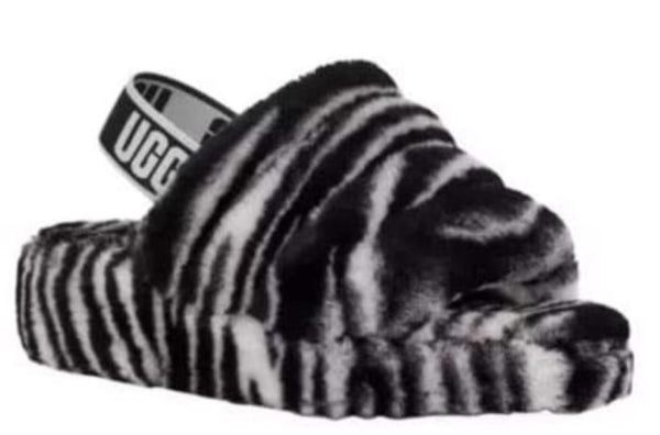 UGG Fluff Yeah Slide Zebra  Women | Black/White